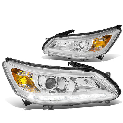 FAROS 13-15 HONDA ACCORD 4-DOOR - LED DRL - PROJECTOR - CHROME HOUSING / AMBER CORNER - H11 LOW BEAM / 9005 HIGH BEAM
