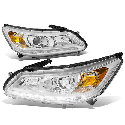FAROS 13-15 HONDA ACCORD 4-DOOR - LED DRL - PROJECTOR - CHROME HOUSING / AMBER CORNER - H11 LOW BEAM / 9005 HIGH BEAM