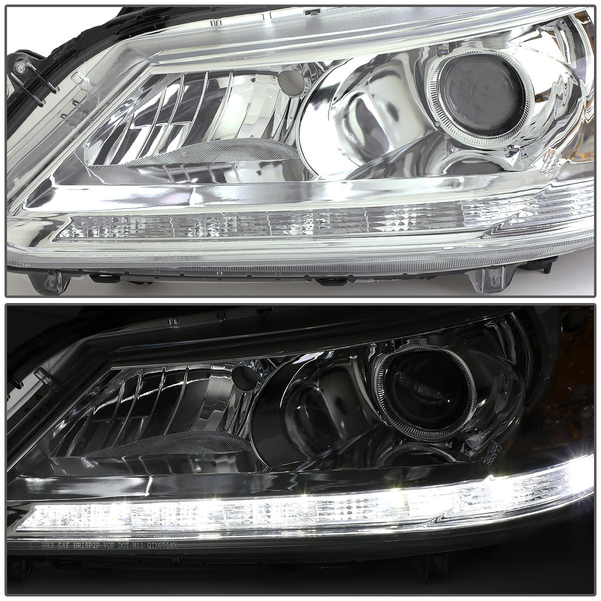 FAROS 13-15 HONDA ACCORD 4-DOOR - LED DRL - PROJECTOR - CHROME HOUSING / AMBER CORNER - H11 LOW BEAM / 9005 HIGH BEAM