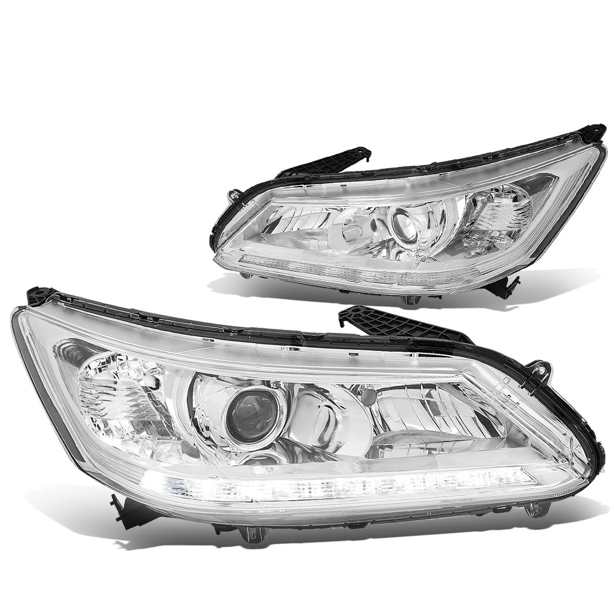 FAROS 13-15 HONDA ACCORD 4-DOOR - LED DRL - PROJECTOR - CHROME HOUSING / CLEAR CORNER - H11 LOW BEAM / 9005 HIGH BEAM