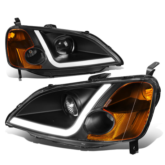 FAROS 01-03 HONDA CIVIC COUPE / SEDAN - LED RUNNING LIGHT REQUIRES WIRING INTO EXISTING LIGHTING WIRE HARNESS - LED DRL - PROJECTOR - BLACK HOUSING / AMBER CORNER - H7 LOW BEAM / H7 HIGH BEAM