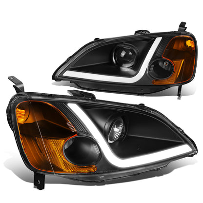 FAROS 01-03 HONDA CIVIC COUPE / SEDAN - LED RUNNING LIGHT REQUIRES WIRING INTO EXISTING LIGHTING WIRE HARNESS - LED DRL - PROJECTOR - BLACK HOUSING / AMBER CORNER - H7 LOW BEAM / H7 HIGH BEAM