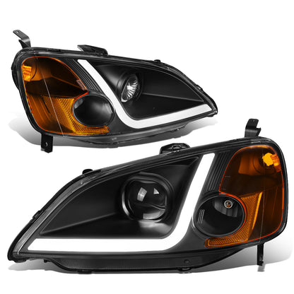 FAROS 01-03 HONDA CIVIC COUPE / SEDAN - LED RUNNING LIGHT REQUIRES WIRING INTO EXISTING LIGHTING WIRE HARNESS - LED DRL - PROJECTOR - BLACK HOUSING / AMBER CORNER - H7 LOW BEAM / H7 HIGH BEAM