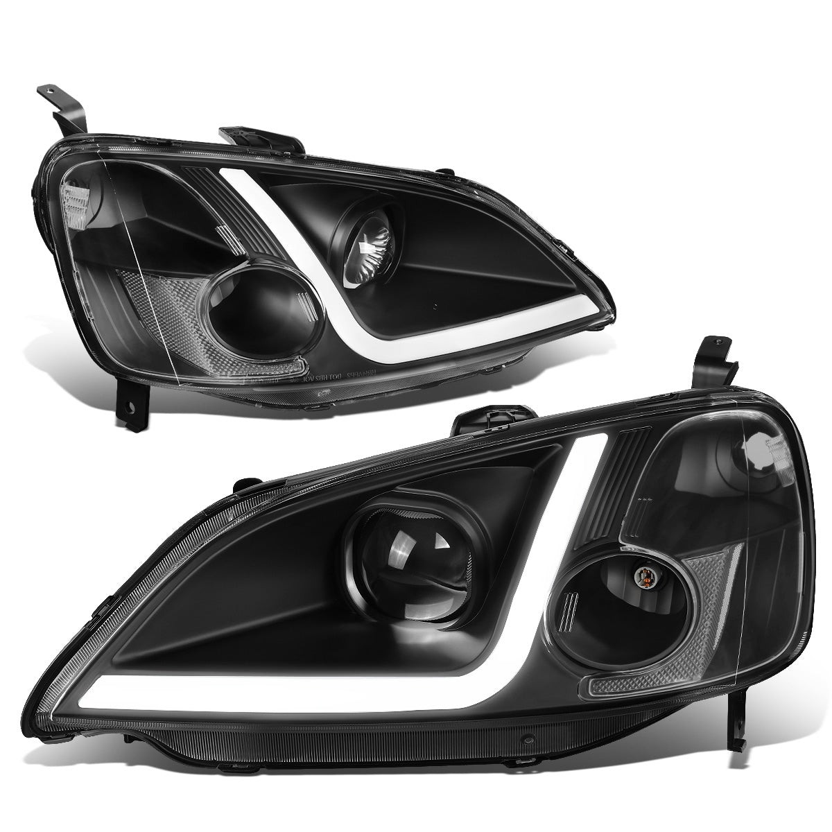 FAROS 01-03 HONDA CIVIC COUPE / SEDAN - LED RUNNING LIGHT REQUIRES WIRING INTO EXISTING LIGHTING WIRE HARNESS - LED DRL - PROJECTOR - BLACK HOUSING / CLEAR CORNER - H7 LOW BEAM / H7 HIGH BEAM