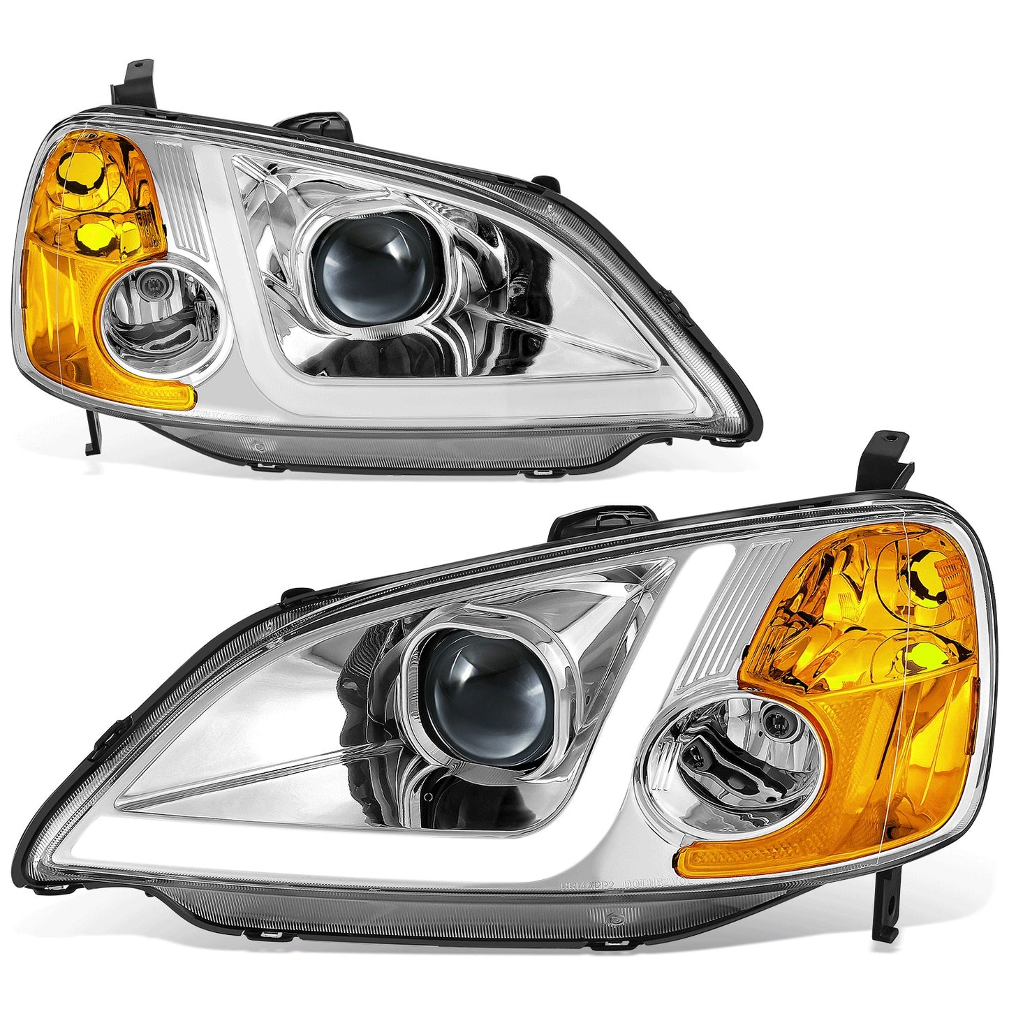 FAROS 01-03 HONDA CIVIC COUPE / SEDAN - LED RUNNING LIGHT REQUIRES WIRING INTO EXISTING LIGHTING WIRE HARNESS - LED DRL - PROJECTOR - CHROME HOUSING / AMBER CORNER - H7 LOW BEAM / H7 HIGH BEAM