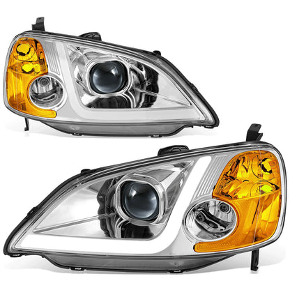 FAROS 01-03 HONDA CIVIC COUPE / SEDAN - LED RUNNING LIGHT REQUIRES WIRING INTO EXISTING LIGHTING WIRE HARNESS - LED DRL - PROJECTOR - CHROME HOUSING / AMBER CORNER - H7 LOW BEAM / H7 HIGH BEAM
