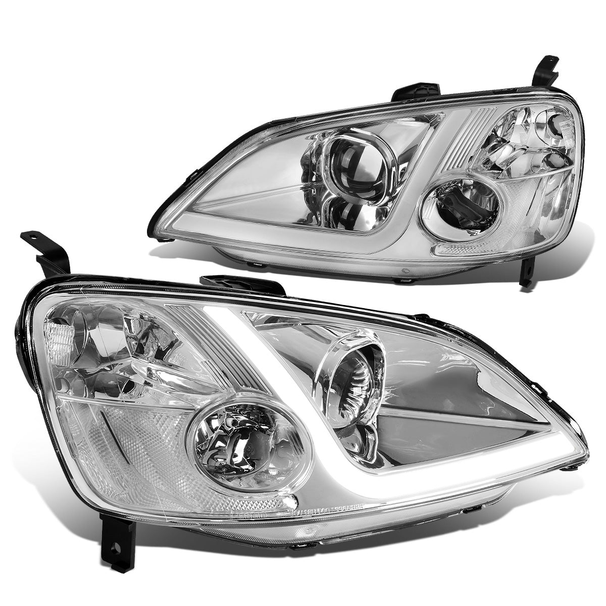 FAROS 01-03 HONDA CIVIC COUPE / SEDAN - LED RUNNING LIGHT REQUIRES WIRING INTO EXISTING LIGHTING WIRE HARNESS - LED DRL - PROJECTOR - CHROME HOUSING / CLEAR CORNER - H7 LOW BEAM / H7 HIGH BEAM