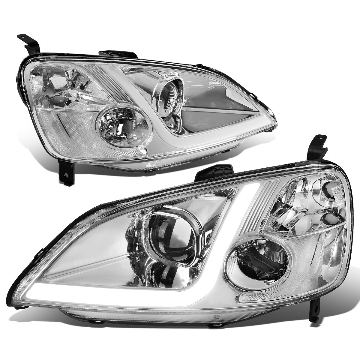 FAROS 01-03 HONDA CIVIC COUPE / SEDAN - LED RUNNING LIGHT REQUIRES WIRING INTO EXISTING LIGHTING WIRE HARNESS - LED DRL - PROJECTOR - CHROME HOUSING / CLEAR CORNER - H7 LOW BEAM / H7 HIGH BEAM