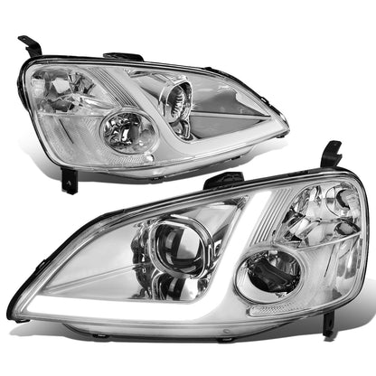 FAROS 01-03 HONDA CIVIC COUPE / SEDAN - LED RUNNING LIGHT REQUIRES WIRING INTO EXISTING LIGHTING WIRE HARNESS - LED DRL - PROJECTOR - CHROME HOUSING / CLEAR CORNER - H7 LOW BEAM / H7 HIGH BEAM