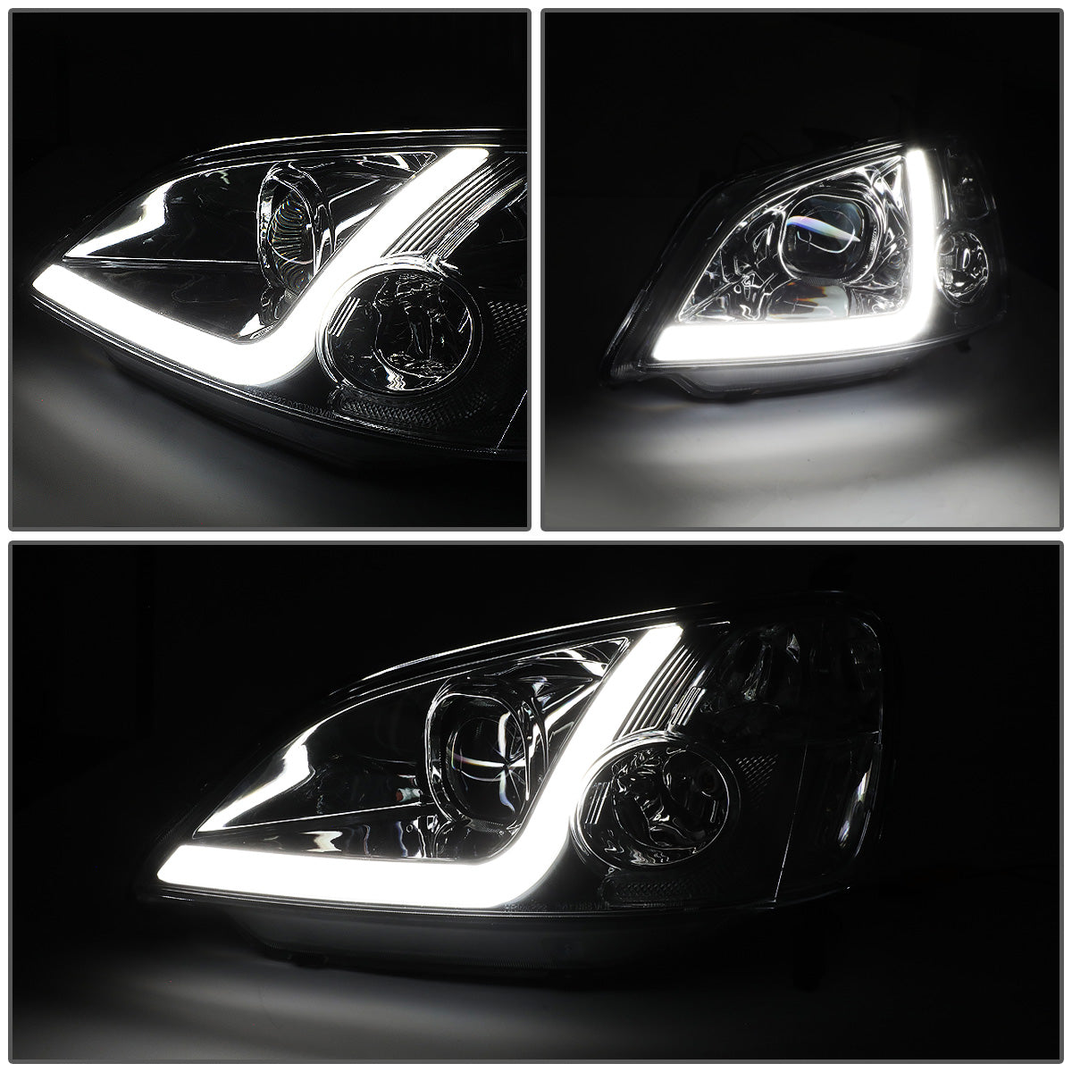 FAROS 01-03 HONDA CIVIC COUPE / SEDAN - LED RUNNING LIGHT REQUIRES WIRING INTO EXISTING LIGHTING WIRE HARNESS - LED DRL - PROJECTOR - CHROME HOUSING / CLEAR CORNER - H7 LOW BEAM / H7 HIGH BEAM