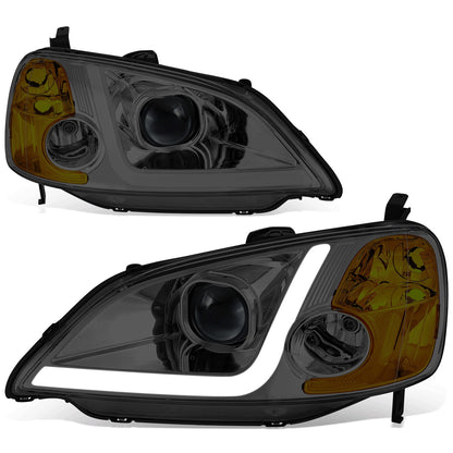 FAROS 01-03 HONDA CIVIC COUPE / SEDAN - LED RUNNING LIGHT REQUIRES WIRING INTO EXISTING LIGHTING WIRE HARNESS - LED DRL - PROJECTOR - SMOKE HOUSING / AMBER CORNER - H7 LOW BEAM / H7 HIGH BEAM