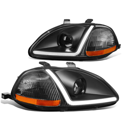 FAROS 96-98 HONDA CIVIC - LED RUNNING LIGHT REQUIRES WIRING INTO EXISTING LIGHTING WIRE HARNESS - LED DRL - PROJECTOR - BLACK HOUSING / AMBER CORNER - H7 LOW BEAM / H7 HIGH BEAM