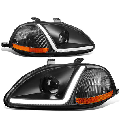 FAROS 96-98 HONDA CIVIC - LED RUNNING LIGHT REQUIRES WIRING INTO EXISTING LIGHTING WIRE HARNESS - LED DRL - PROJECTOR - BLACK HOUSING / AMBER CORNER - H7 LOW BEAM / H7 HIGH BEAM