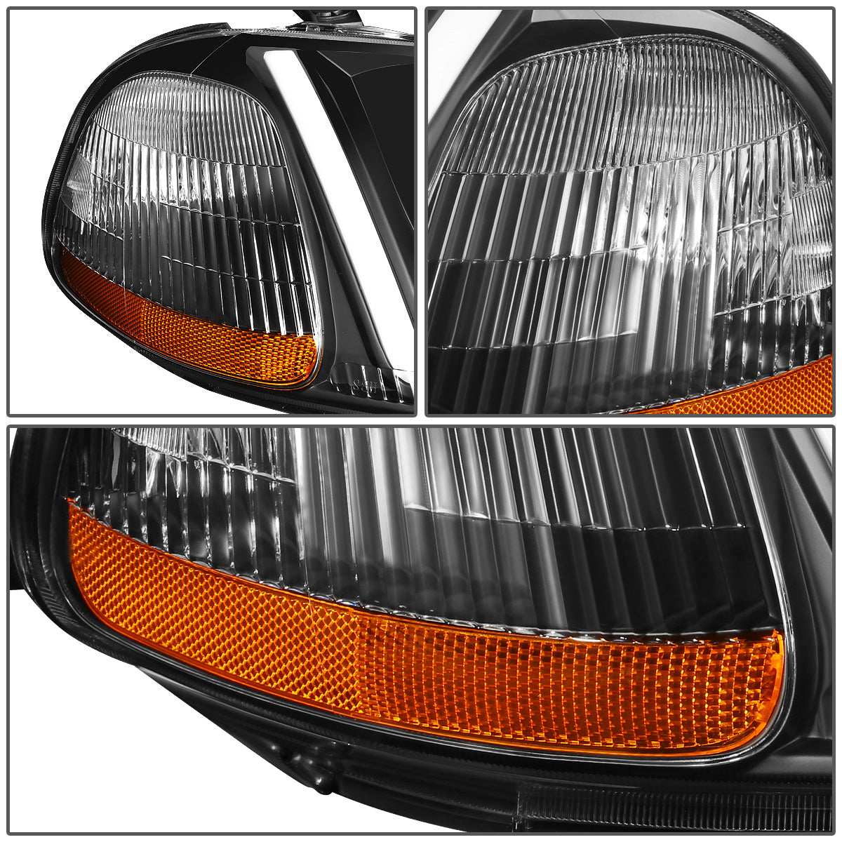 FAROS 96-98 HONDA CIVIC - LED RUNNING LIGHT REQUIRES WIRING INTO EXISTING LIGHTING WIRE HARNESS - LED DRL - PROJECTOR - BLACK HOUSING / AMBER CORNER - H7 LOW BEAM / H7 HIGH BEAM