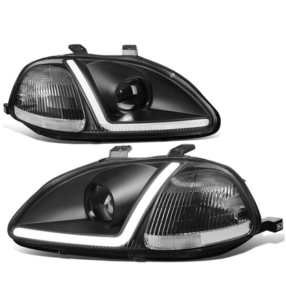 FAROS 96-98 HONDA CIVIC - LED RUNNING LIGHT REQUIRES WIRING INTO EXISTING LIGHTING WIRE HARNESS - LED DRL - PROJECTOR - BLACK HOUSING / CLEAR CORNER - H7 LOW BEAM / H7 HIGH BEAM