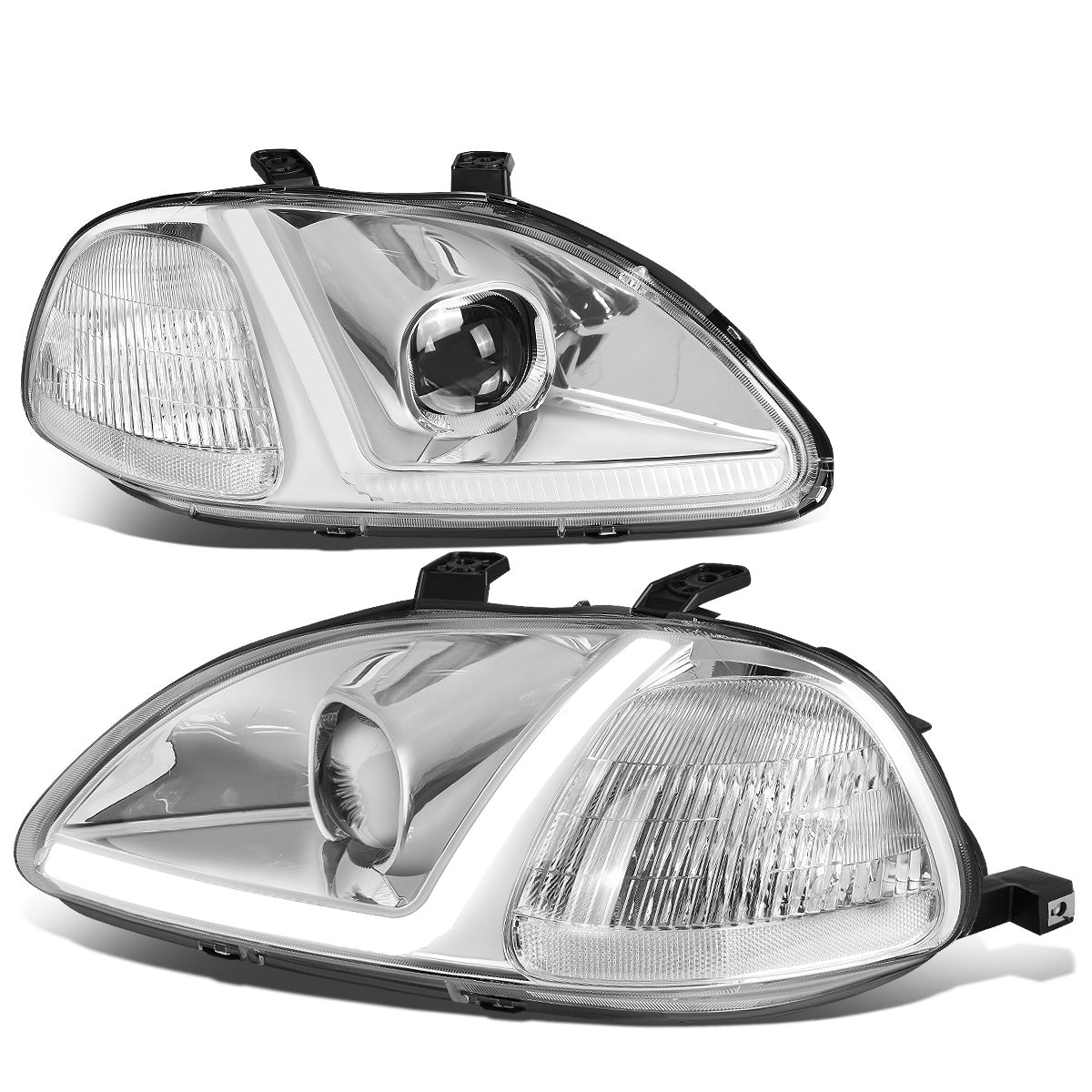 FAROS 96-98 HONDA CIVIC - LED RUNNING LIGHT REQUIRES WIRING INTO EXISTING LIGHTING WIRE HARNESS - LED DRL - PROJECTOR - CHROME HOUSING / CLEAR CORNER - H7 LOW BEAM / H7 HIGH BEAM