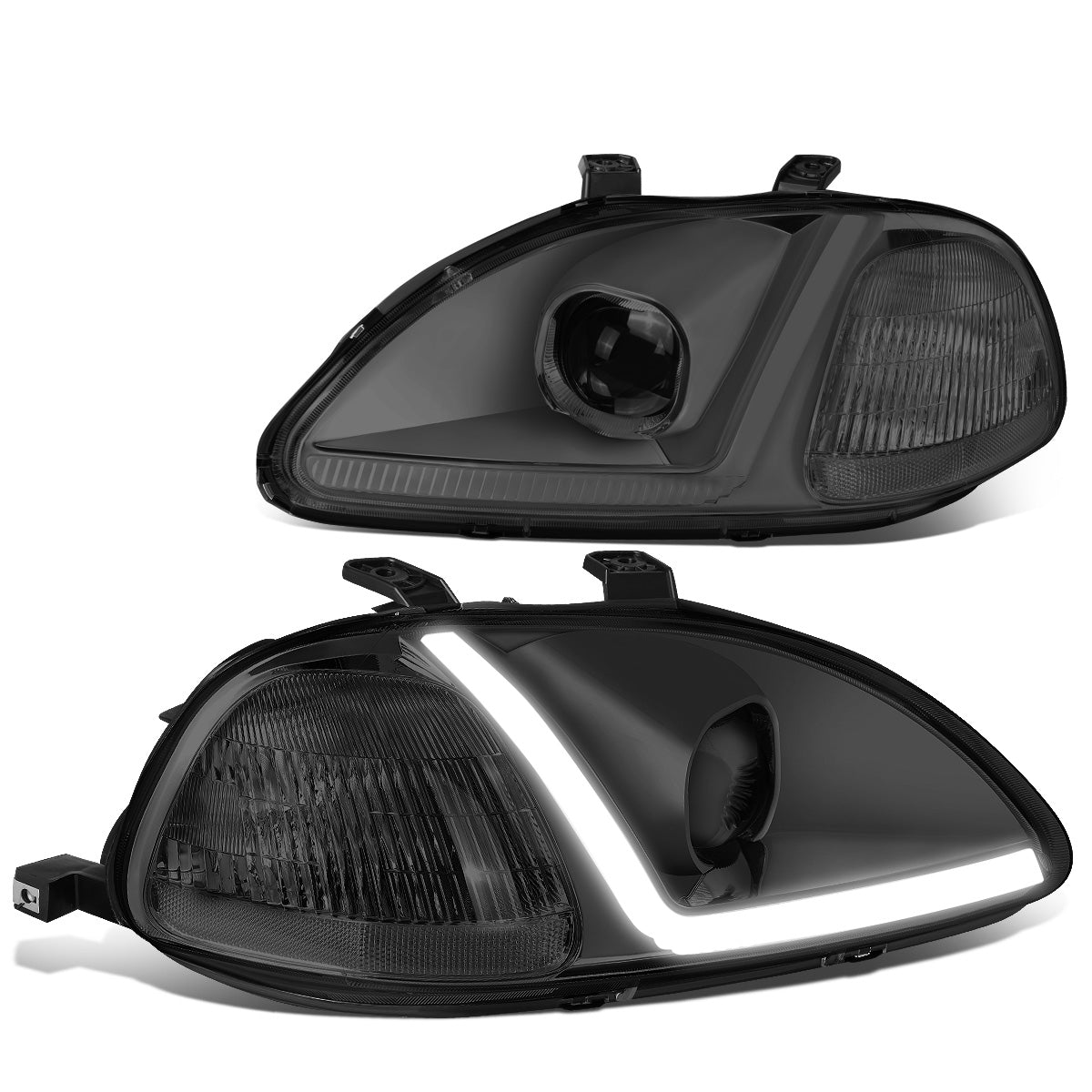 FAROS 96-98 HONDA CIVIC - LED RUNNING LIGHT REQUIRES WIRING INTO EXISTING LIGHTING WIRE HARNESS - LED DRL - PROJECTOR - SMOKE HOUSING / CLEAR CORNER - H7 LOW BEAM / H7 HIGH BEAM
