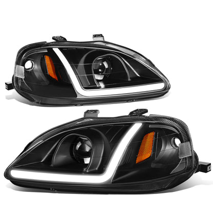 FAROS 99-00 HONDA CIVIC - LED RUNNING LIGHT REQUIRES WIRING INTO EXISTING LIGHTING WIRE HARNESS - LED DRL - PROJECTOR - BLACK HOUSING / AMBER CORNER - H7 LOW BEAM / H7 HIGH BEAM