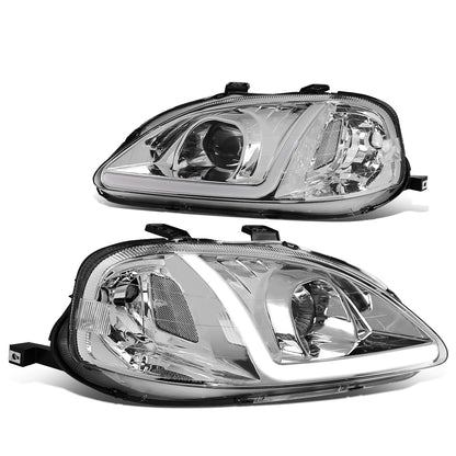 FAROS 99-00 HONDA CIVIC - LED RUNNING LIGHT REQUIRES WIRING INTO EXISTING LIGHTING WIRE HARNESS - LED DRL - PROJECTOR - CHROME HOUSING / CLEAR CORNER - H7 LOW BEAM / H7 HIGH BEAM