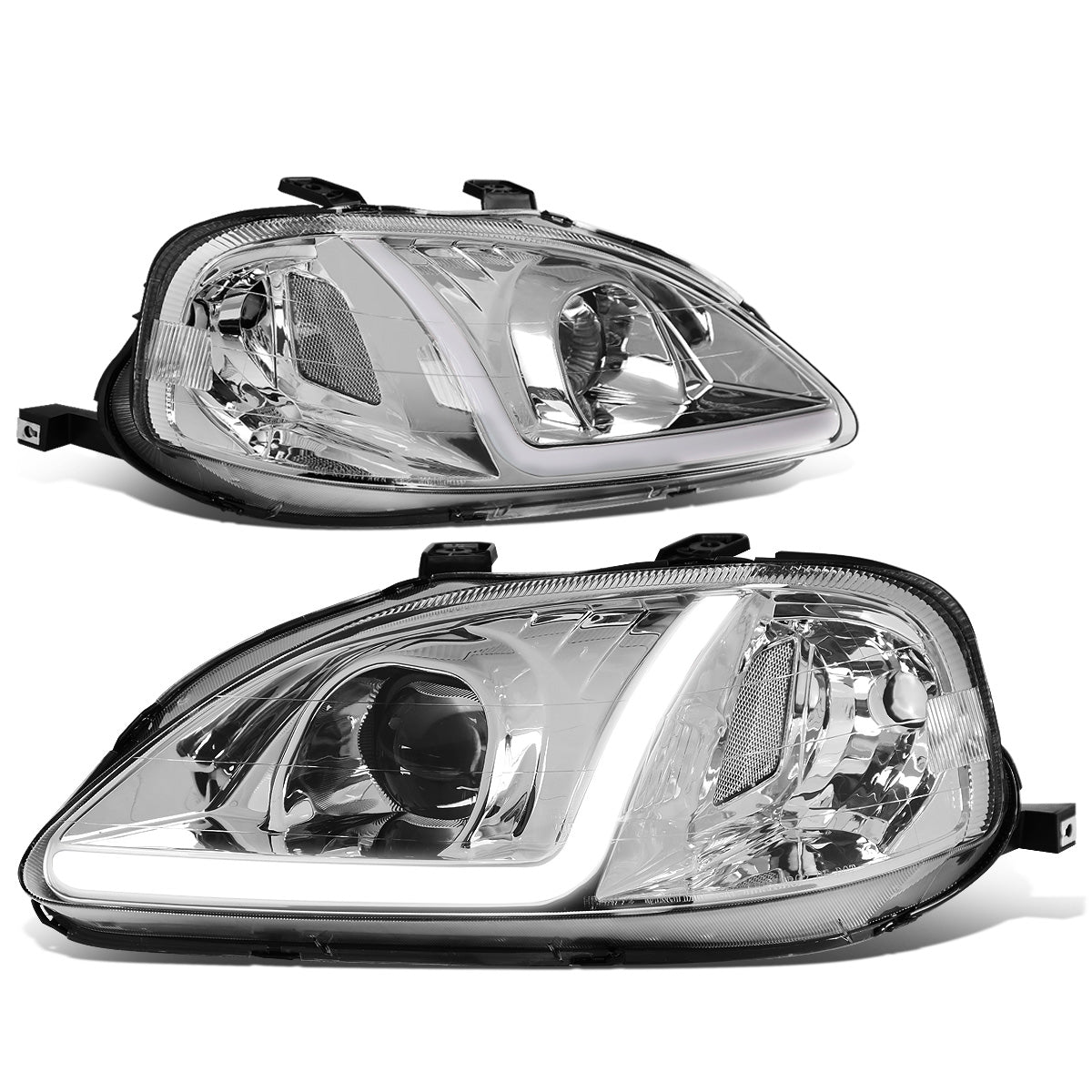 FAROS 99-00 HONDA CIVIC - LED RUNNING LIGHT REQUIRES WIRING INTO EXISTING LIGHTING WIRE HARNESS - LED DRL - PROJECTOR - CHROME HOUSING / CLEAR CORNER - H7 LOW BEAM / H7 HIGH BEAM