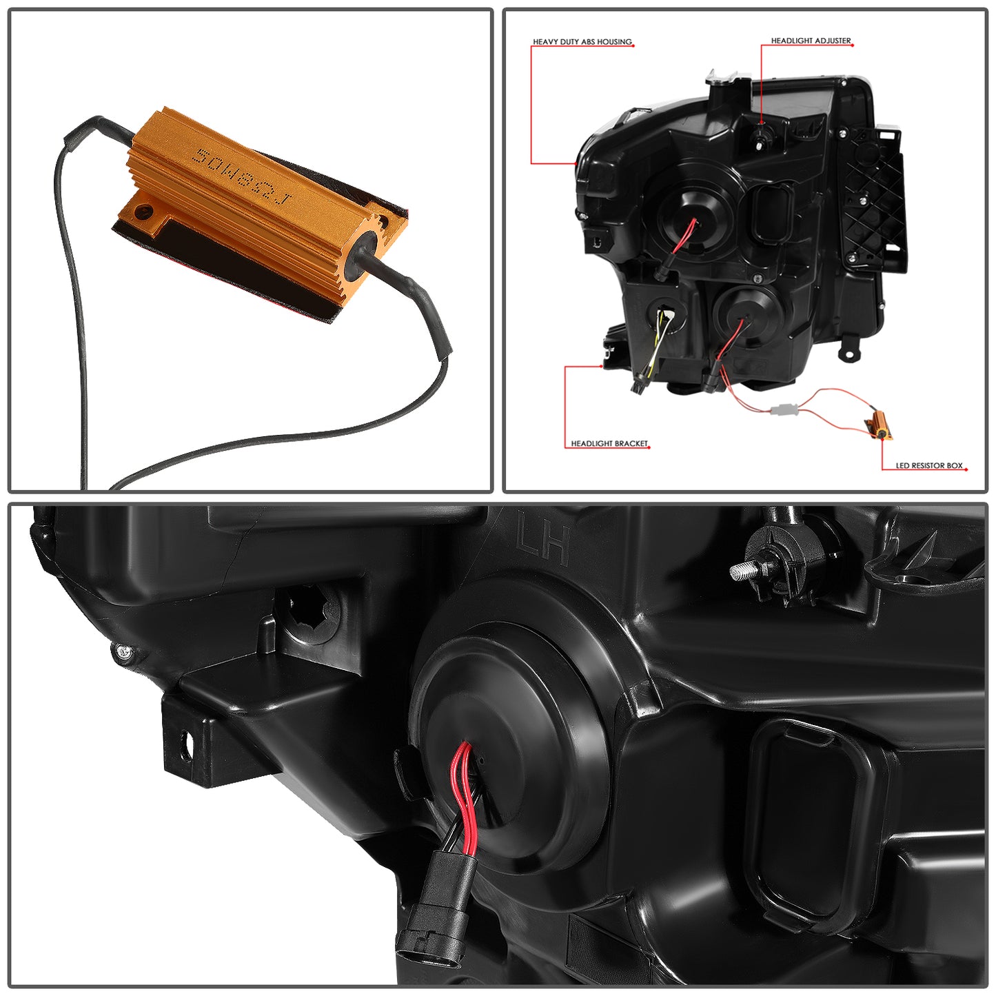 FAROS 17-22 NISSAN TITAN / 16-22 NISSAN TITAN XD - FITS MODELS WITH HALOGEN HEADLIGHTS ONLY - DOES NOT FIT FACTORY HID EQUIPPED MODELS - PROJECTOR CONVERSION LED RUNNING LIGHT STRIP - H1 LOW BEAM / H1 HIGH BEAM / 2825 SIDE MARKER - BLACK HOUSING / AMBER