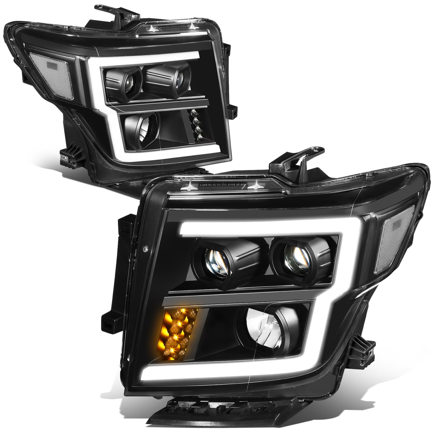 FAROS 17-22 NISSAN TITAN / 16-22 NISSAN TITAN XD - FITS MODELS WITH HALOGEN HEADLIGHTS ONLY - DOES NOT FIT FACTORY HID EQUIPPED MODELS - PROJECTOR CONVERSION LED RUNNING LIGHT STRIP - H1 LOW BEAM / H1 HIGH BEAM / 2825 SIDE MARKER - BLACK HOUSING / CLEAR