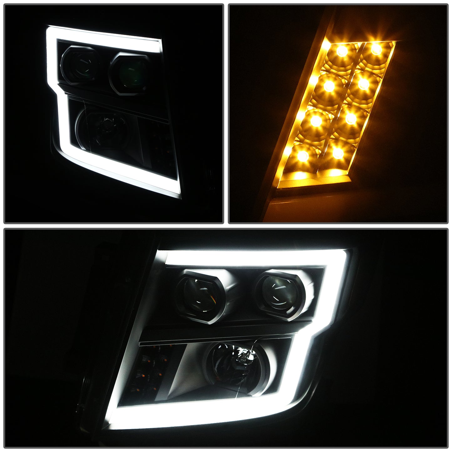 FAROS 17-22 NISSAN TITAN / 16-22 NISSAN TITAN XD - FITS MODELS WITH HALOGEN HEADLIGHTS ONLY - DOES NOT FIT FACTORY HID EQUIPPED MODELS - PROJECTOR CONVERSION LED RUNNING LIGHT STRIP - H1 LOW BEAM / H1 HIGH BEAM / 2825 SIDE MARKER - BLACK HOUSING / CLEAR