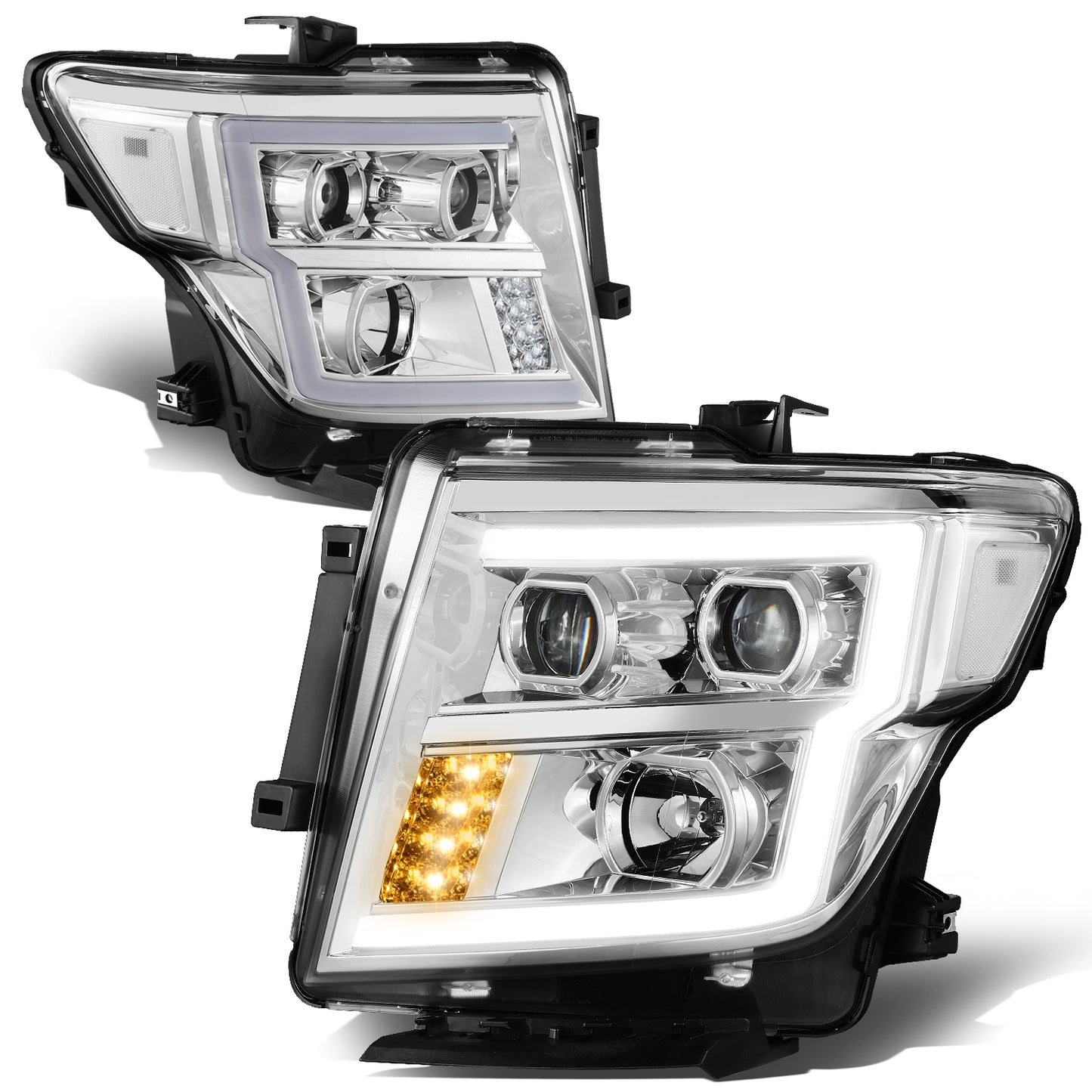 FAROS 17-22 NISSAN TITAN / 16-22 NISSAN TITAN XD - FITS MODELS WITH HALOGEN HEADLIGHTS ONLY - DOES NOT FIT FACTORY HID EQUIPPED MODELS - PROJECTOR CONVERSION LED RUNNING LIGHT STRIP - H1 LOW BEAM / H1 HIGH BEAM / 2825 SIDE MARKER - CHROME HOUSING / CLEAR