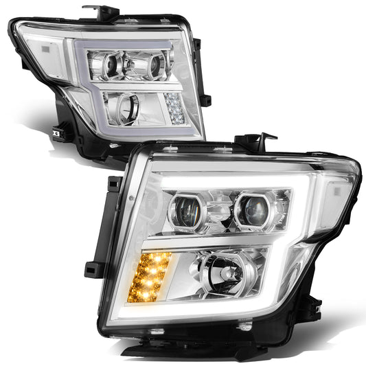 FAROS 17-22 NISSAN TITAN / 16-22 NISSAN TITAN XD - FITS MODELS WITH HALOGEN HEADLIGHTS ONLY - DOES NOT FIT FACTORY HID EQUIPPED MODELS - PROJECTOR CONVERSION LED RUNNING LIGHT STRIP - H1 LOW BEAM / H1 HIGH BEAM / 2825 SIDE MARKER - CHROME HOUSING / CLEAR