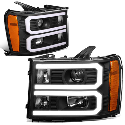 FAROS 07-13 GMC SIERRA 1500 / 07-14 GMC SIERRA 2500, 3500 - DOES NOT FIT 2007 CLASSIC STYLES - LIGHT BAR REQUIRES WIRING INTO EXISTING HARNESS - DUAL U-BAR LED DRL - BLACK HOUSING / AMBER CORNER