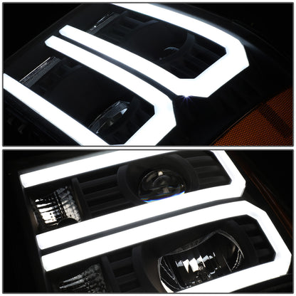 FAROS 07-13 GMC SIERRA 1500 / 07-14 GMC SIERRA 2500, 3500 - DOES NOT FIT 2007 CLASSIC STYLES - LIGHT BAR REQUIRES WIRING INTO EXISTING HARNESS - DUAL U-BAR LED DRL - BLACK HOUSING / AMBER CORNER