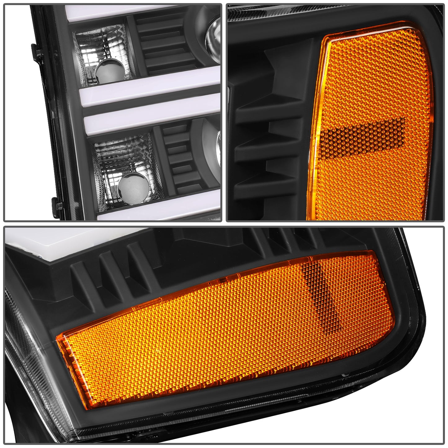 FAROS 07-13 GMC SIERRA 1500 / 07-14 GMC SIERRA 2500, 3500 - DOES NOT FIT 2007 CLASSIC STYLES - LIGHT BAR REQUIRES WIRING INTO EXISTING HARNESS - DUAL U-BAR LED DRL - BLACK HOUSING / AMBER CORNER