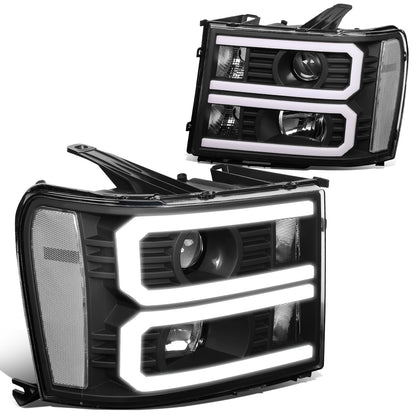 FAROS 07-13 GMC SIERRA 1500 / 07-14 GMC SIERRA 2500, 3500 - DOES NOT FIT 2007 CLASSIC STYLES - LIGHT BAR REQUIRES WIRING INTO EXISTING HARNESS - DUAL U-BAR LED DRL - BLACK HOUSING / CLEAR CORNER