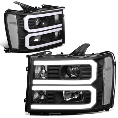 FAROS 07-13 GMC SIERRA 1500 / 07-14 GMC SIERRA 2500, 3500 - DOES NOT FIT 2007 CLASSIC STYLES - LIGHT BAR REQUIRES WIRING INTO EXISTING HARNESS - DUAL U-BAR LED DRL - BLACK HOUSING / CLEAR CORNER