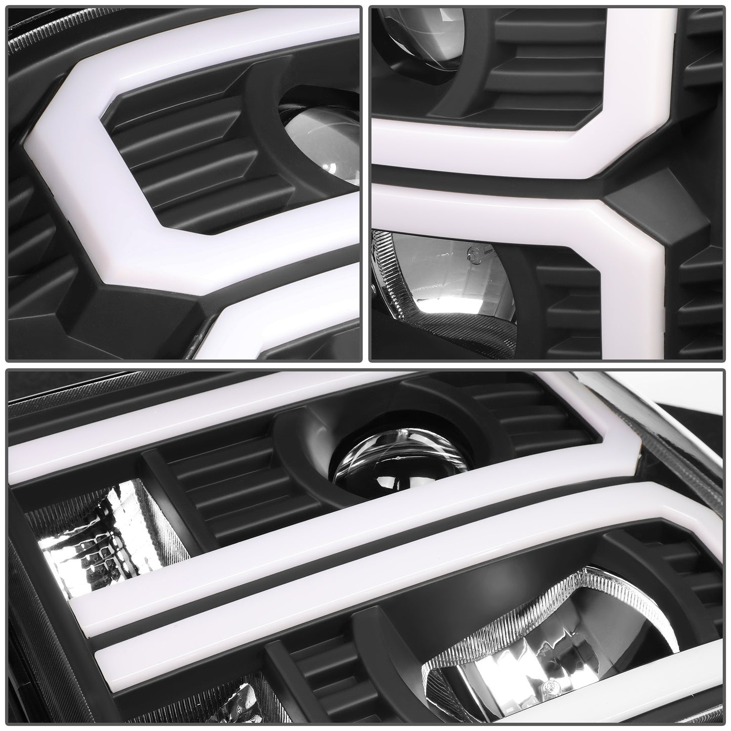 FAROS 07-13 GMC SIERRA 1500 / 07-14 GMC SIERRA 2500, 3500 - DOES NOT FIT 2007 CLASSIC STYLES - LIGHT BAR REQUIRES WIRING INTO EXISTING HARNESS - DUAL U-BAR LED DRL - BLACK HOUSING / CLEAR CORNER