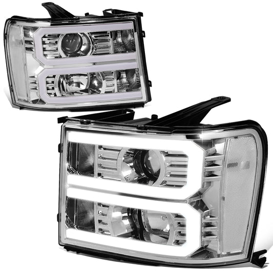 FAROS 07-13 GMC SIERRA 1500 / 07-14 GMC SIERRA 2500, 3500 - DOES NOT FIT 2007 CLASSIC STYLES - LIGHT BAR REQUIRES WIRING INTO EXISTING HARNESS - DUAL U-BAR LED DRL - CHROME HOUSING / CLEAR CORNER