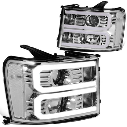 FAROS 07-13 GMC SIERRA 1500 / 07-14 GMC SIERRA 2500, 3500 - DOES NOT FIT 2007 CLASSIC STYLES - LIGHT BAR REQUIRES WIRING INTO EXISTING HARNESS - DUAL U-BAR LED DRL - CHROME HOUSING / CLEAR CORNER