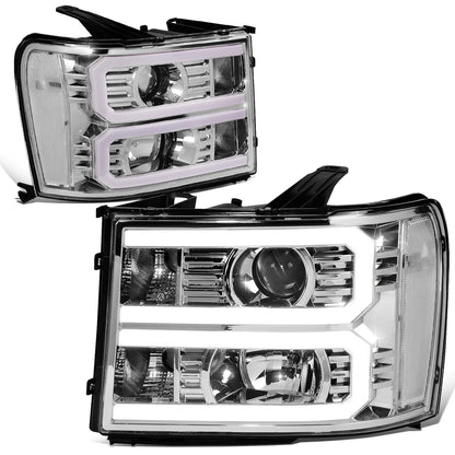 FAROS 07-13 GMC SIERRA 1500 / 07-14 GMC SIERRA 2500, 3500 - DOES NOT FIT 2007 CLASSIC STYLES - LIGHT BAR REQUIRES WIRING INTO EXISTING HARNESS - DUAL U-BAR LED DRL - CHROME HOUSING / CLEAR CORNER