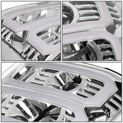 FAROS 07-13 GMC SIERRA 1500 / 07-14 GMC SIERRA 2500, 3500 - DOES NOT FIT 2007 CLASSIC STYLES - LIGHT BAR REQUIRES WIRING INTO EXISTING HARNESS - DUAL U-BAR LED DRL - CHROME HOUSING / CLEAR CORNER