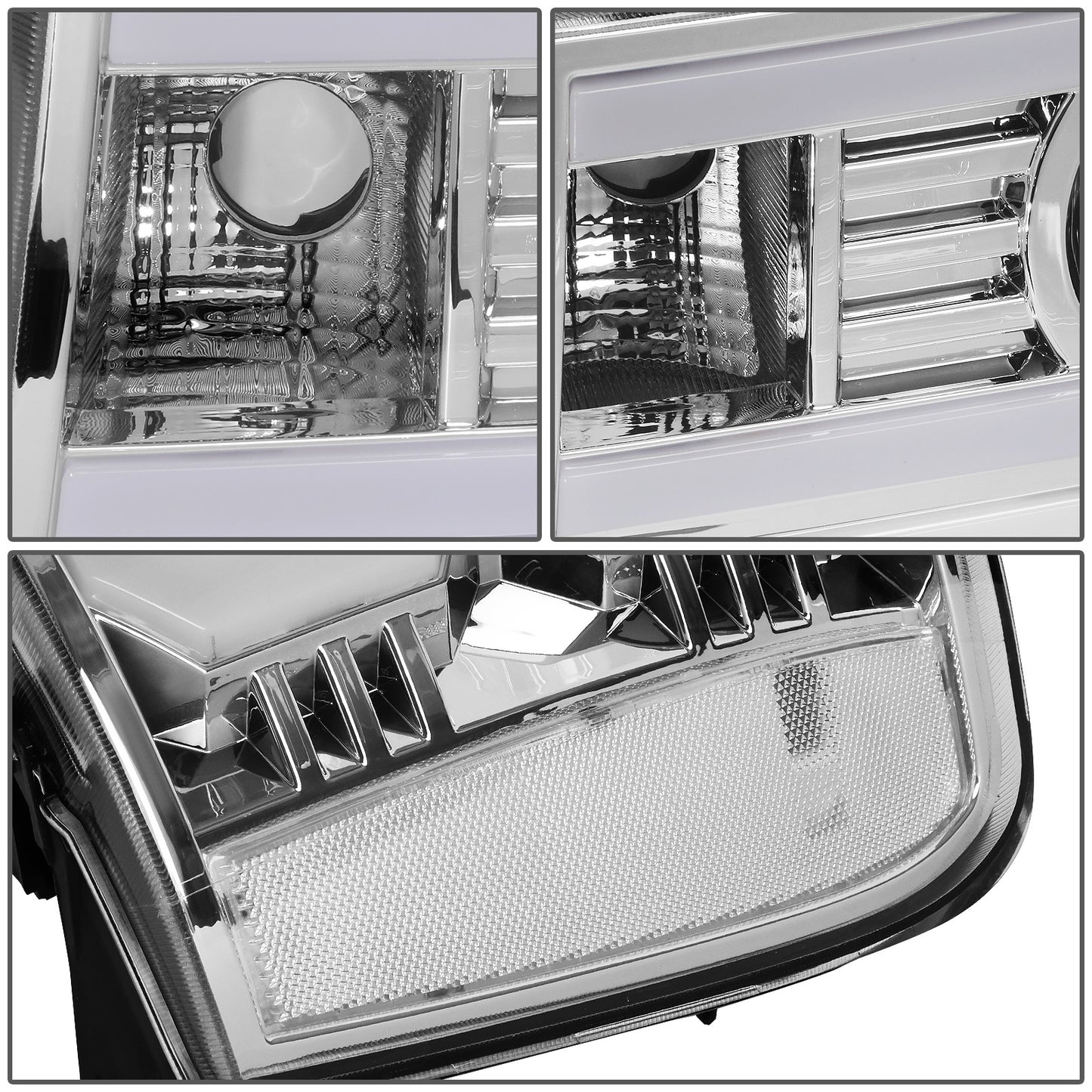 FAROS 07-13 GMC SIERRA 1500 / 07-14 GMC SIERRA 2500, 3500 - DOES NOT FIT 2007 CLASSIC STYLES - LIGHT BAR REQUIRES WIRING INTO EXISTING HARNESS - DUAL U-BAR LED DRL - CHROME HOUSING / CLEAR CORNER