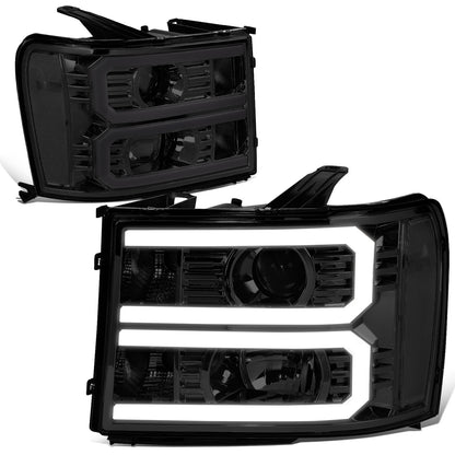 FAROS 07-13 GMC SIERRA 1500 / 07-14 GMC SIERRA 2500, 3500 - DOES NOT FIT 2007 CLASSIC STYLES - LIGHT BAR REQUIRES WIRING INTO EXISTING HARNESS - DUAL U-BAR LED DRL - SMOKE HOUSING / CLEAR CORNER
