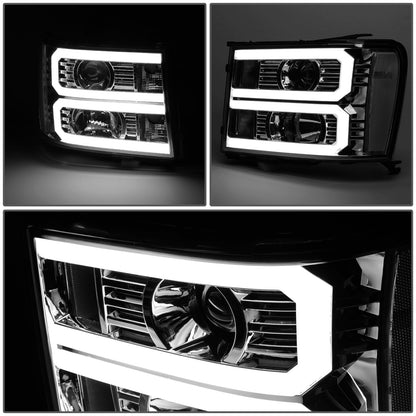 FAROS 07-13 GMC SIERRA 1500 / 07-14 GMC SIERRA 2500, 3500 - DOES NOT FIT 2007 CLASSIC STYLES - LIGHT BAR REQUIRES WIRING INTO EXISTING HARNESS - DUAL U-BAR LED DRL - SMOKE HOUSING / CLEAR CORNER
