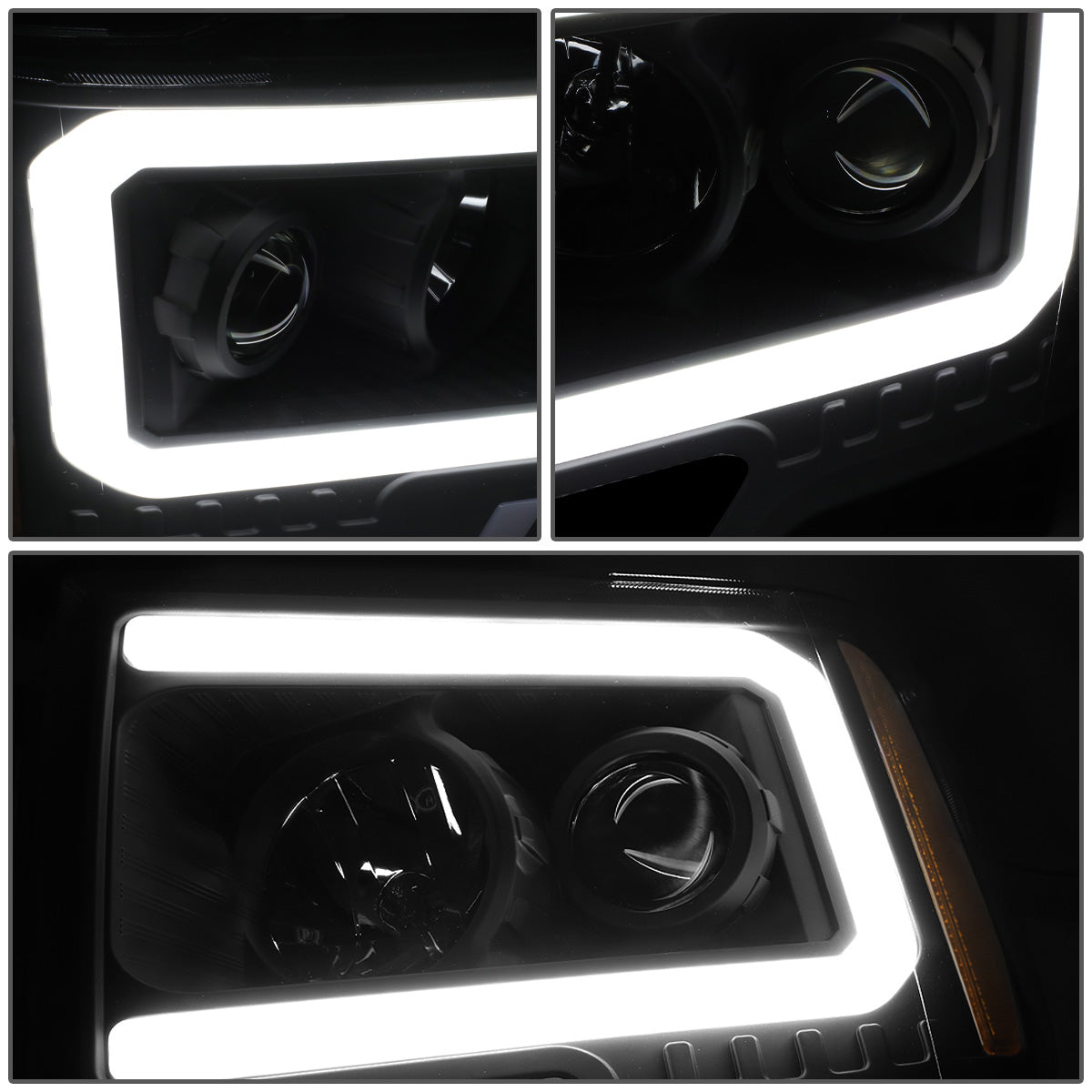 FAROS 09-14 FORD F-150 - ONLY FITS MODELS WITH HALOGEN HEADLIGHTS WITHOUT PROJECTOR - DAYTIME RUNNING LIGHT BAR REQUIRES WIRING INTO EXISITING LIGHTING HARNESS - LED DRL - PROJECTOR LOW BEAM - BLACK HOUSING / AMBER CORNER - H1 HIGH, H1 LOW BEAM, 19