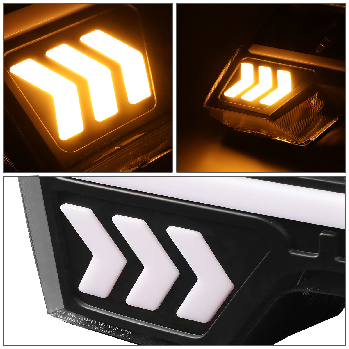 FAROS 09-14 FORD F-150 - ONLY FITS MODELS WITH HALOGEN HEADLIGHTS WITHOUT PROJECTOR - DAYTIME RUNNING LIGHT BAR REQUIRES WIRING INTO EXISITING LIGHTING HARNESS - LED DRL - PROJECTOR LOW BEAM - BLACK HOUSING / AMBER CORNER - H1 HIGH, H1 LOW BEAM, 19