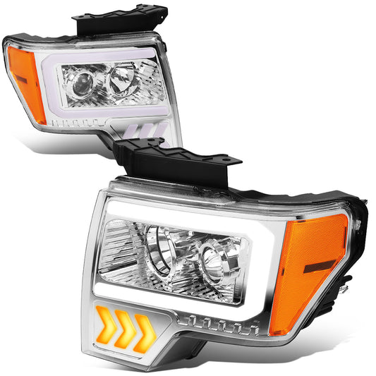 FAROS 09-14 FORD F-150 - ONLY FITS MODELS WITH HALOGEN HEADLIGHTS WITHOUT PROJECTOR - DAYTIME RUNNING LIGHT BAR REQUIRES WIRING INTO EXISITING LIGHTING HARNESS - LED DRL - PROJECTOR LOW BEAM - CHROME HOUSING / AMBER CORNER - H1 HIGH, H1 LOW BEAM, 1