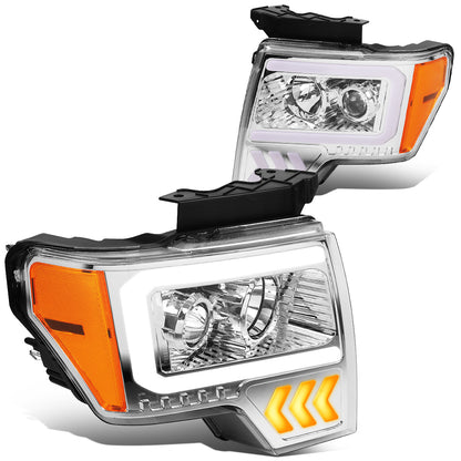 FAROS 09-14 FORD F-150 - ONLY FITS MODELS WITH HALOGEN HEADLIGHTS WITHOUT PROJECTOR - DAYTIME RUNNING LIGHT BAR REQUIRES WIRING INTO EXISITING LIGHTING HARNESS - LED DRL - PROJECTOR LOW BEAM - CHROME HOUSING / AMBER CORNER - H1 HIGH, H1 LOW BEAM, 1
