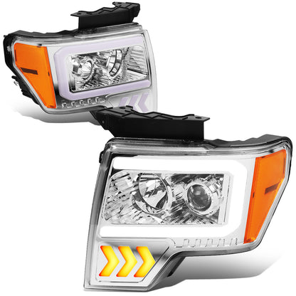 FAROS 09-14 FORD F-150 - ONLY FITS MODELS WITH HALOGEN HEADLIGHTS WITHOUT PROJECTOR - DAYTIME RUNNING LIGHT BAR REQUIRES WIRING INTO EXISITING LIGHTING HARNESS - LED DRL - PROJECTOR LOW BEAM - CHROME HOUSING / AMBER CORNER - H1 HIGH, H1 LOW BEAM, 1