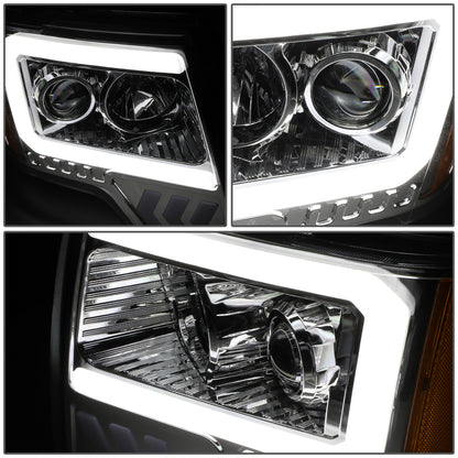 FAROS 09-14 FORD F-150 - ONLY FITS MODELS WITH HALOGEN HEADLIGHTS WITHOUT PROJECTOR - DAYTIME RUNNING LIGHT BAR REQUIRES WIRING INTO EXISITING LIGHTING HARNESS - LED DRL - PROJECTOR LOW BEAM - CHROME HOUSING / AMBER CORNER - H1 HIGH, H1 LOW BEAM, 1