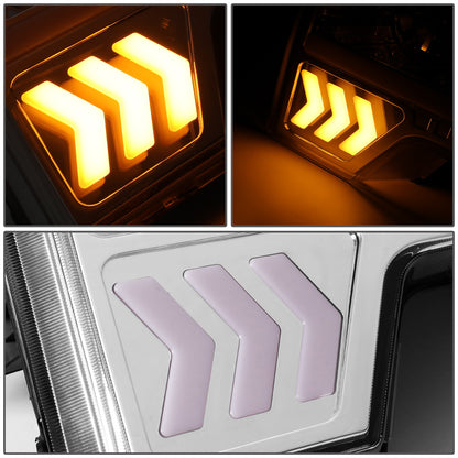 FAROS 09-14 FORD F-150 - ONLY FITS MODELS WITH HALOGEN HEADLIGHTS WITHOUT PROJECTOR - DAYTIME RUNNING LIGHT BAR REQUIRES WIRING INTO EXISITING LIGHTING HARNESS - LED DRL - PROJECTOR LOW BEAM - CHROME HOUSING / AMBER CORNER - H1 HIGH, H1 LOW BEAM, 1