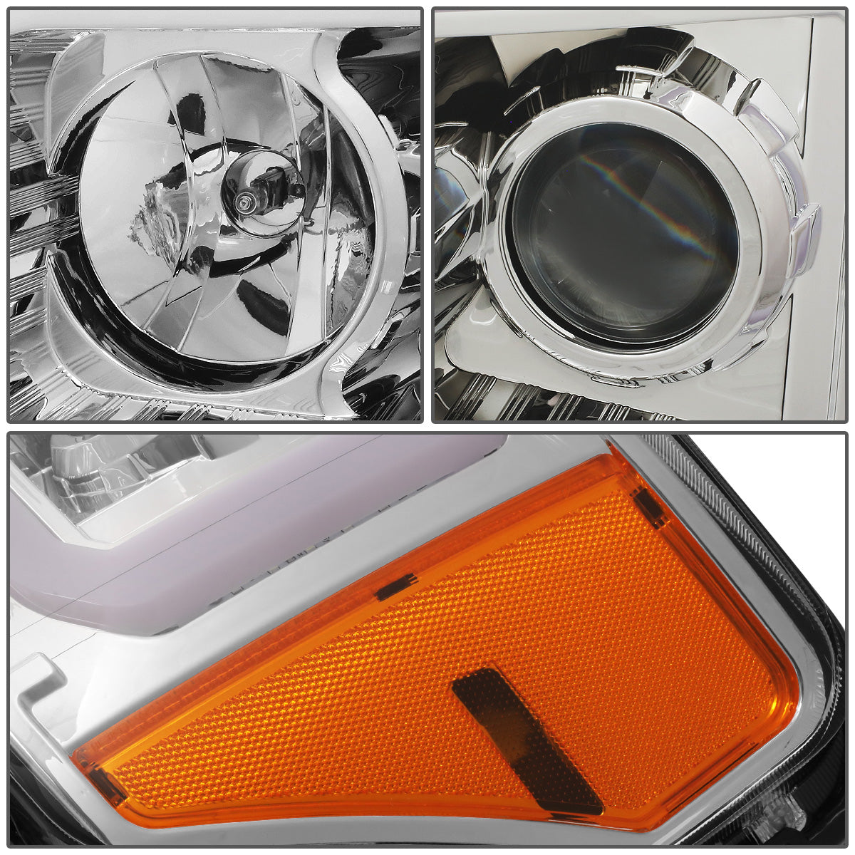 FAROS 09-14 FORD F-150 - ONLY FITS MODELS WITH HALOGEN HEADLIGHTS WITHOUT PROJECTOR - DAYTIME RUNNING LIGHT BAR REQUIRES WIRING INTO EXISITING LIGHTING HARNESS - LED DRL - PROJECTOR LOW BEAM - CHROME HOUSING / AMBER CORNER - H1 HIGH, H1 LOW BEAM, 1